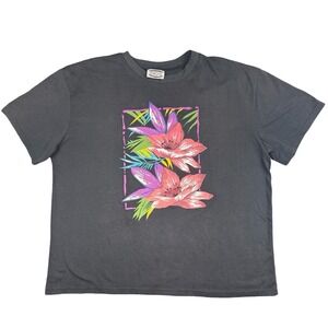 Vintage Floral Graphic T Shirt Womens L Black 90s Retro Flowers Tee